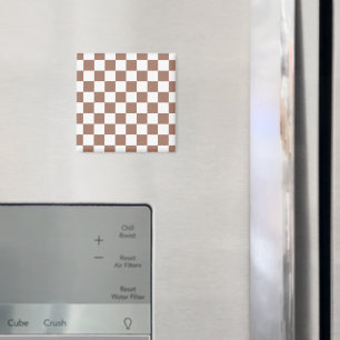 Chequered squares mocha brown white geometric retr magnet