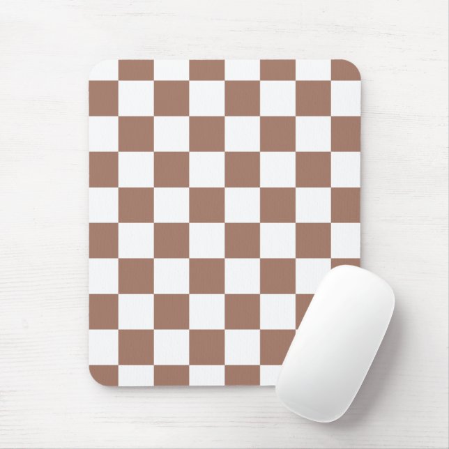 Chequered squares mocha brown white geometric retr mouse pad (With Mouse)