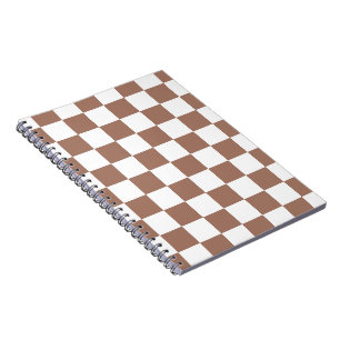 Chequered squares mocha brown white geometric retr notebook