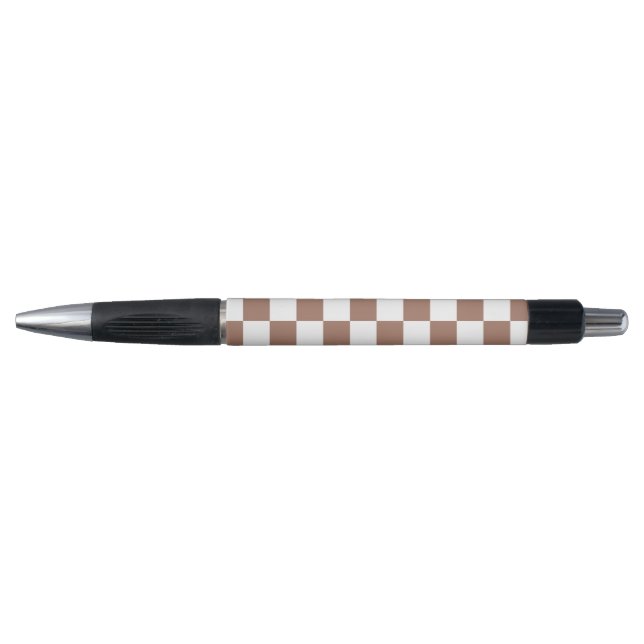 Chequered squares mocha brown white geometric retr pen (Front)
