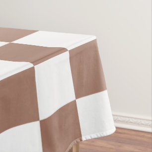 Chequered squares mocha brown white geometric retr tablecloth