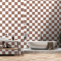 Chequered squares mocha brown white geometric retr