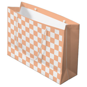Chequered squares peach and white geometric retro large gift bag