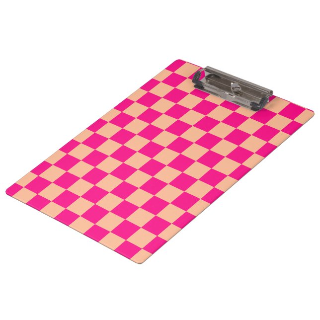 Chequered squares peach hot pink geometric retro clipboard (Angled)