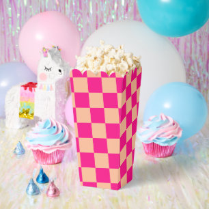 Chequered squares peach hot pink geometric retro favor box
