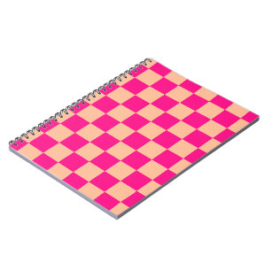 Chequered squares peach hot pink geometric retro notebook