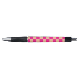 Chequered squares peach hot pink geometric retro pen