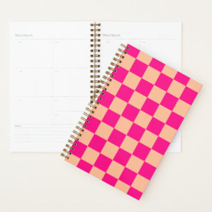 Chequered squares peach hot pink geometric retro planner