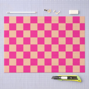 Chequered squares peach hot pink geometric retro tissue paper