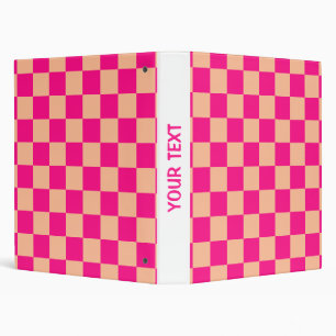 Chequered squares peach hot pink retro Custom text Binder