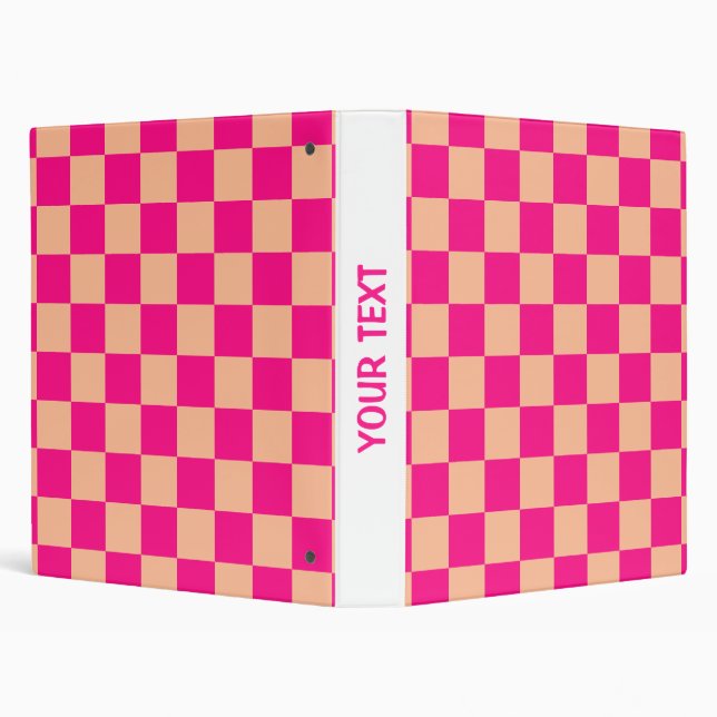 Chequered squares peach hot pink retro Custom text Binder (Background)