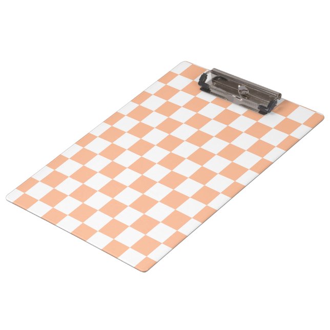 Chequered squares peach orange white geometric clipboard (Angled)