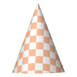 Chequered squares peach orange white geometric party hat