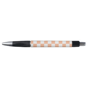 Chequered squares peach orange white geometric pen
