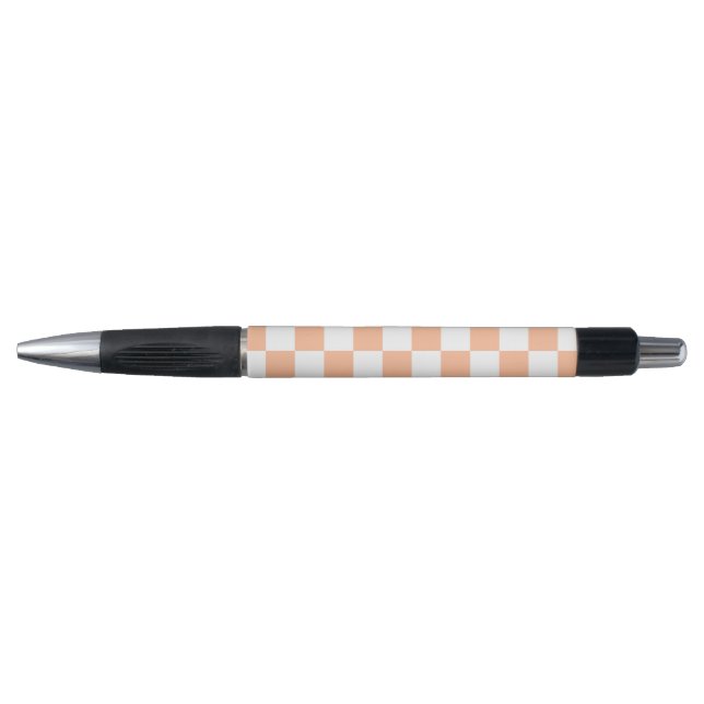 Chequered squares peach orange white geometric pen (Front)