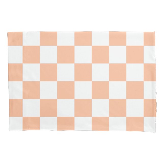 Chequered squares peach orange white geometric pillowcase (Front)