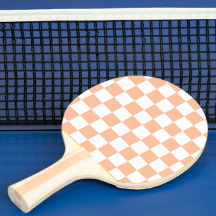 Chequered squares peach orange white geometric ping pong paddle
