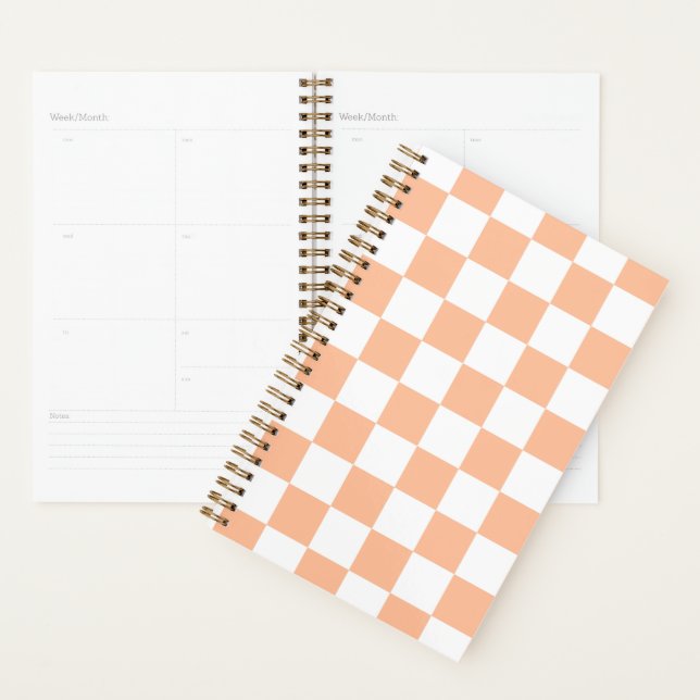 Chequered squares peach orange white geometric planner (Display)
