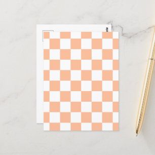 Chequered squares peach orange white geometric postcard