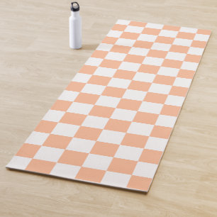 Chequered squares peach orange white geometric yoga mat