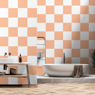 Chequered squares peach white geometric retro wallpaper