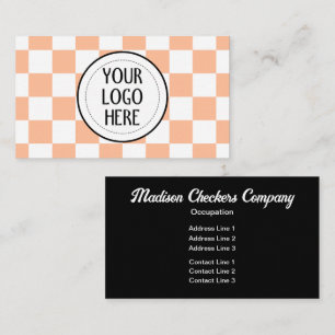 Chequered squares peach white retro Company Logo Business Card