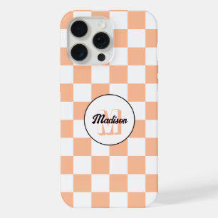 Chequered squares peach white retro Monogram iPhone 15 Pro Max Case