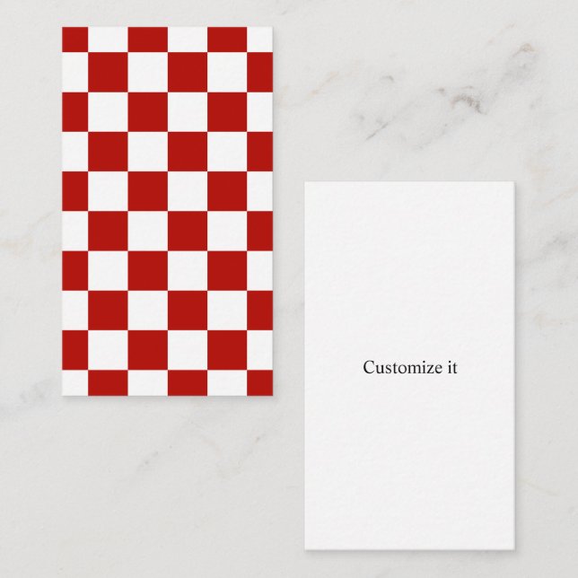 Chequered squares red white geometric retro business card (Front/Back)