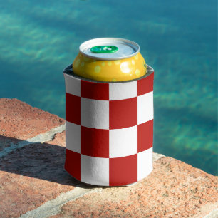Chequered squares red white geometric retro can cooler