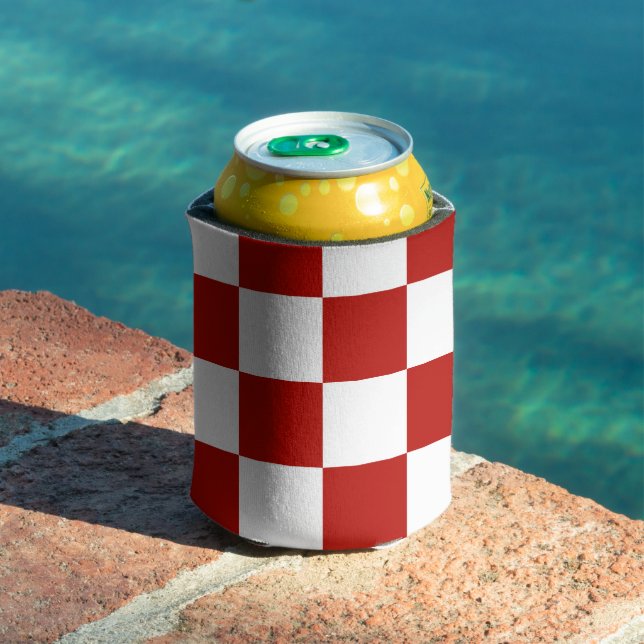 Chequered squares red white geometric retro can cooler (In Situ Pool)