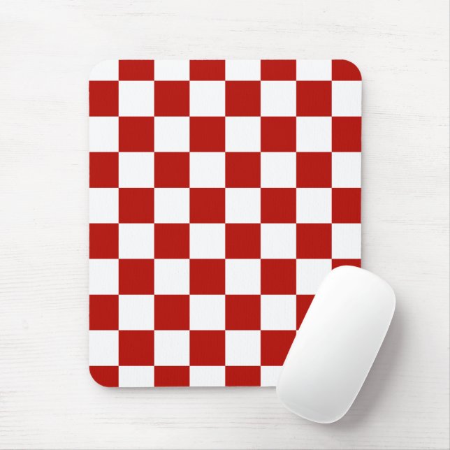 Chequered squares red white geometric retro mouse pad (With Mouse)