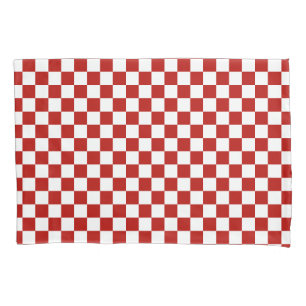 Chequered squares red white geometric retro pillowcase