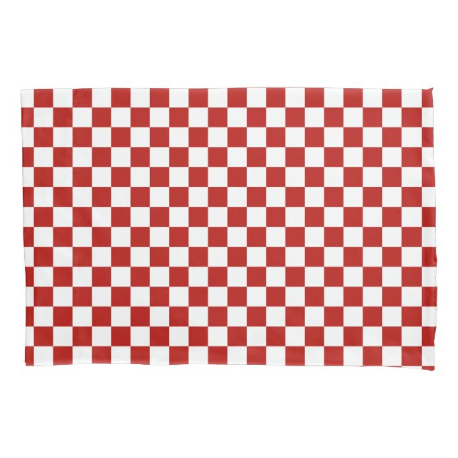 Chequered squares red white geometric retro pillowcase (Front)