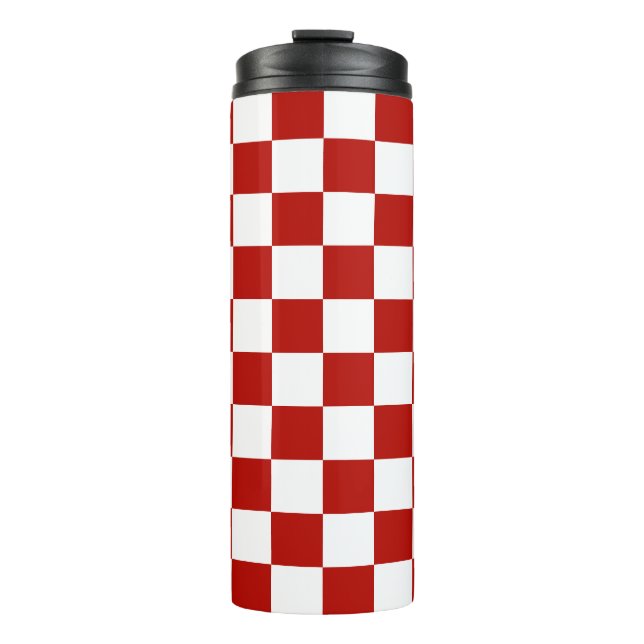 Chequered squares red white geometric retro thermal tumbler (Front)