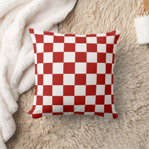 Chequered squares red white geometric retro throw pillow