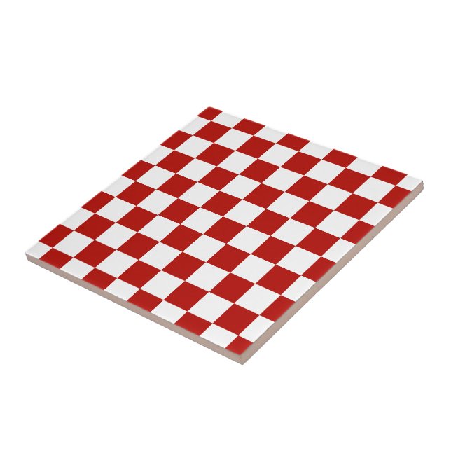 Chequered squares red white geometric retro tile (Side)
