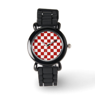 Chequered squares red white geometric retro watch