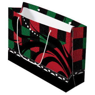 Chequered Swirl Design   Black, Red and Green Large Gift Bag