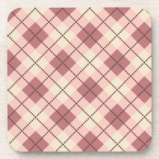 chequered tartan plaid classic beige brown texture coaster (Front)