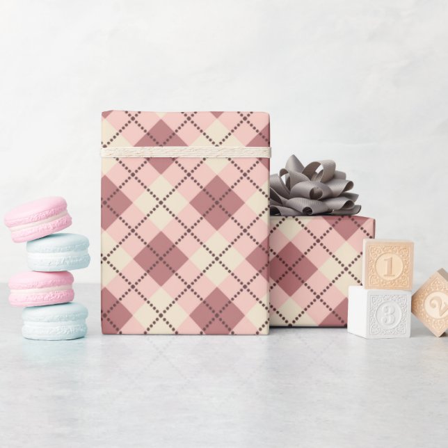 chequered tartan plaid classic beige brown texture wrapping paper (Baby Shower)