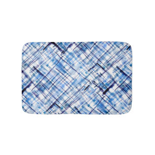 chequered, tartan, plaid, classic, blue, white bath mat