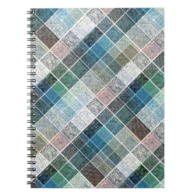chequered, tartan, plaid, classic, blue, white notebook (Front)
