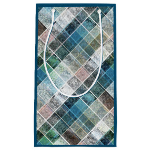 chequered, tartan, plaid, classic, blue, white small gift bag