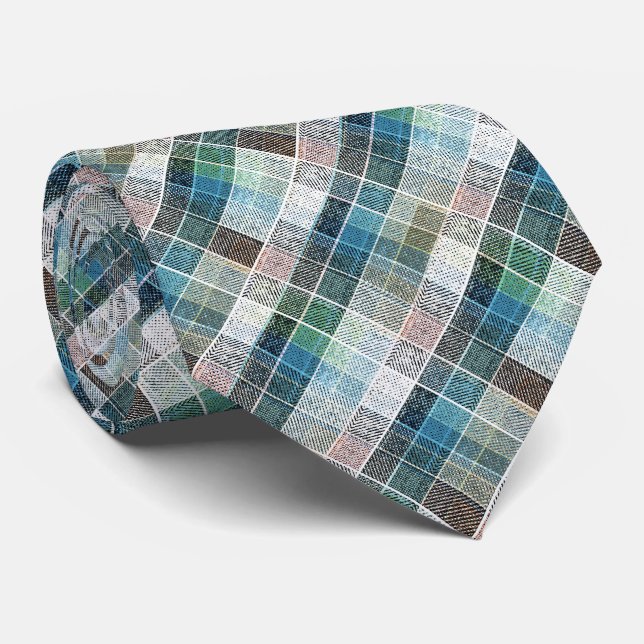chequered, tartan, plaid, classic, blue, white tie (Rolled)