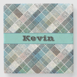 chequered, tartan, plaid, classic,personalized stone coaster