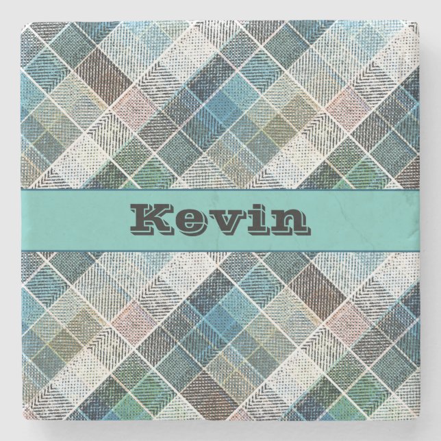 chequered, tartan, plaid, classic,personalized stone coaster (Front)