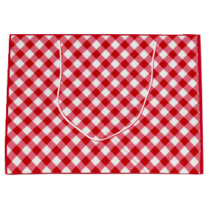 chequered tartan plaid classic red white texture large gift bag