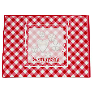 chequered tartan plaid classic red white texture large gift bag