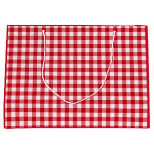 chequered tartan plaid classic red white texture large gift bag