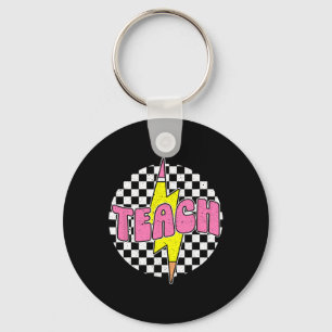 Chequered Teach Pencil Lightning Bolt Back To Scho Keychain